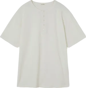 American Vintage White Button Placket Short Sleeve Cotton T-shirt UK S