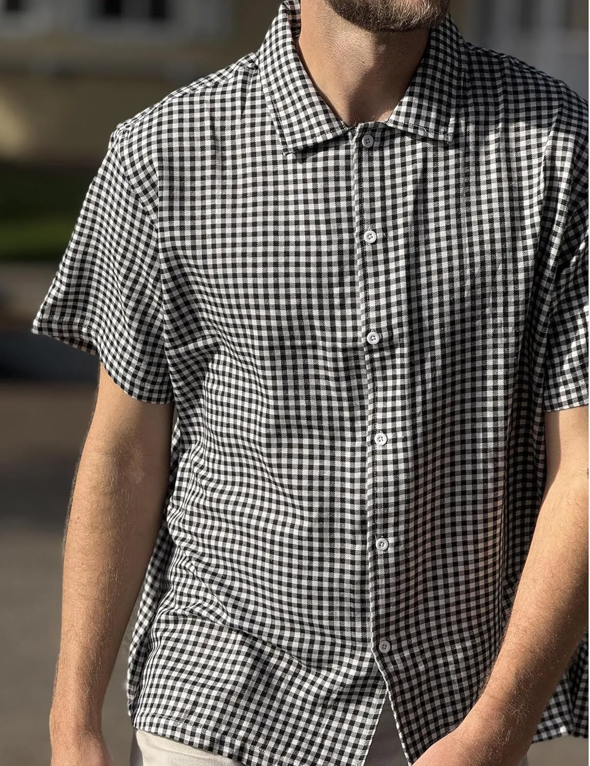 COOFANDY Mens Short Sleeve Button Down Shirt Plaid Button Up Shirts Casual 75% Cotton Work Shirts