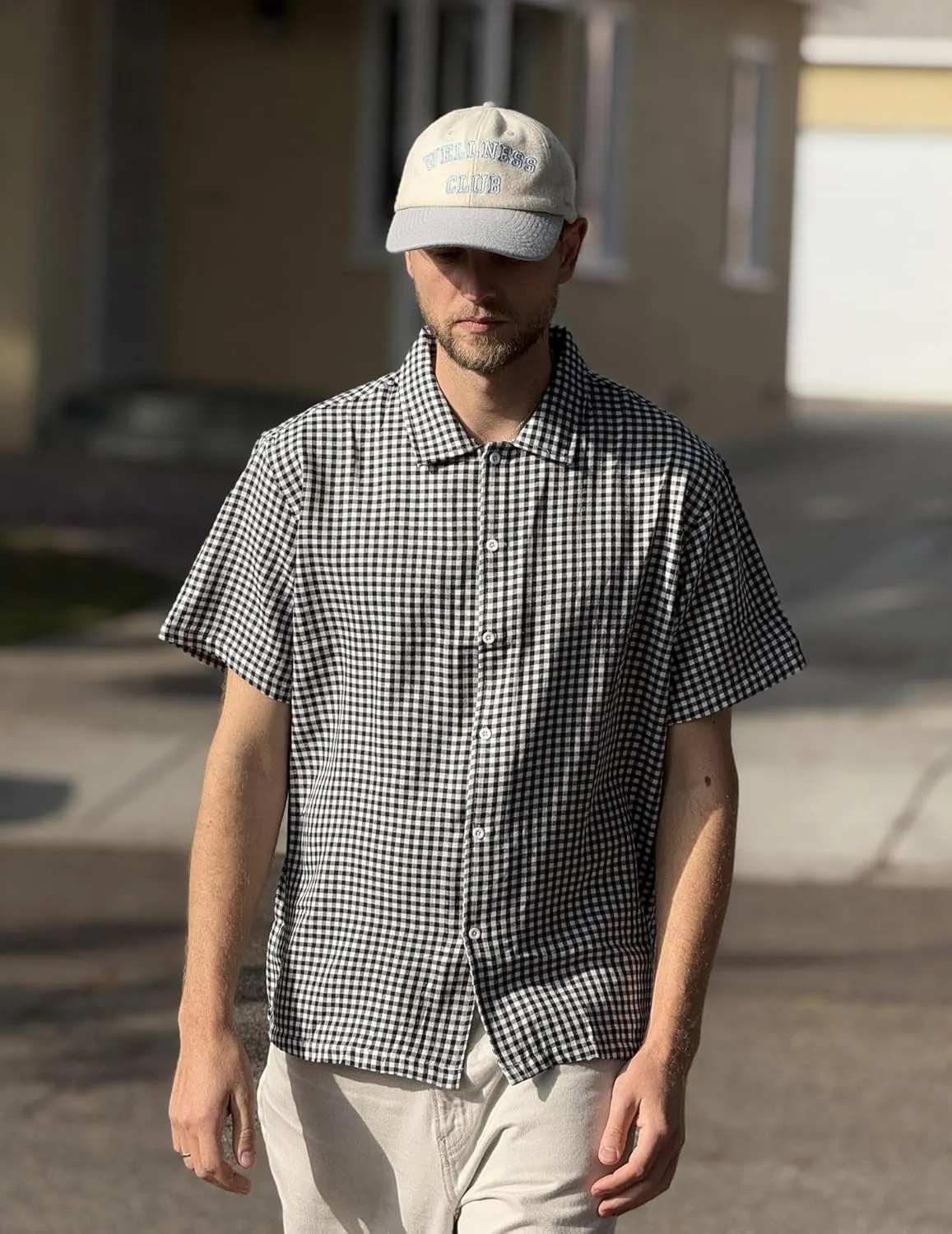 COOFANDY Mens Short Sleeve Button Down Shirt Plaid Button Up Shirts Casual 75% Cotton Work Shirts