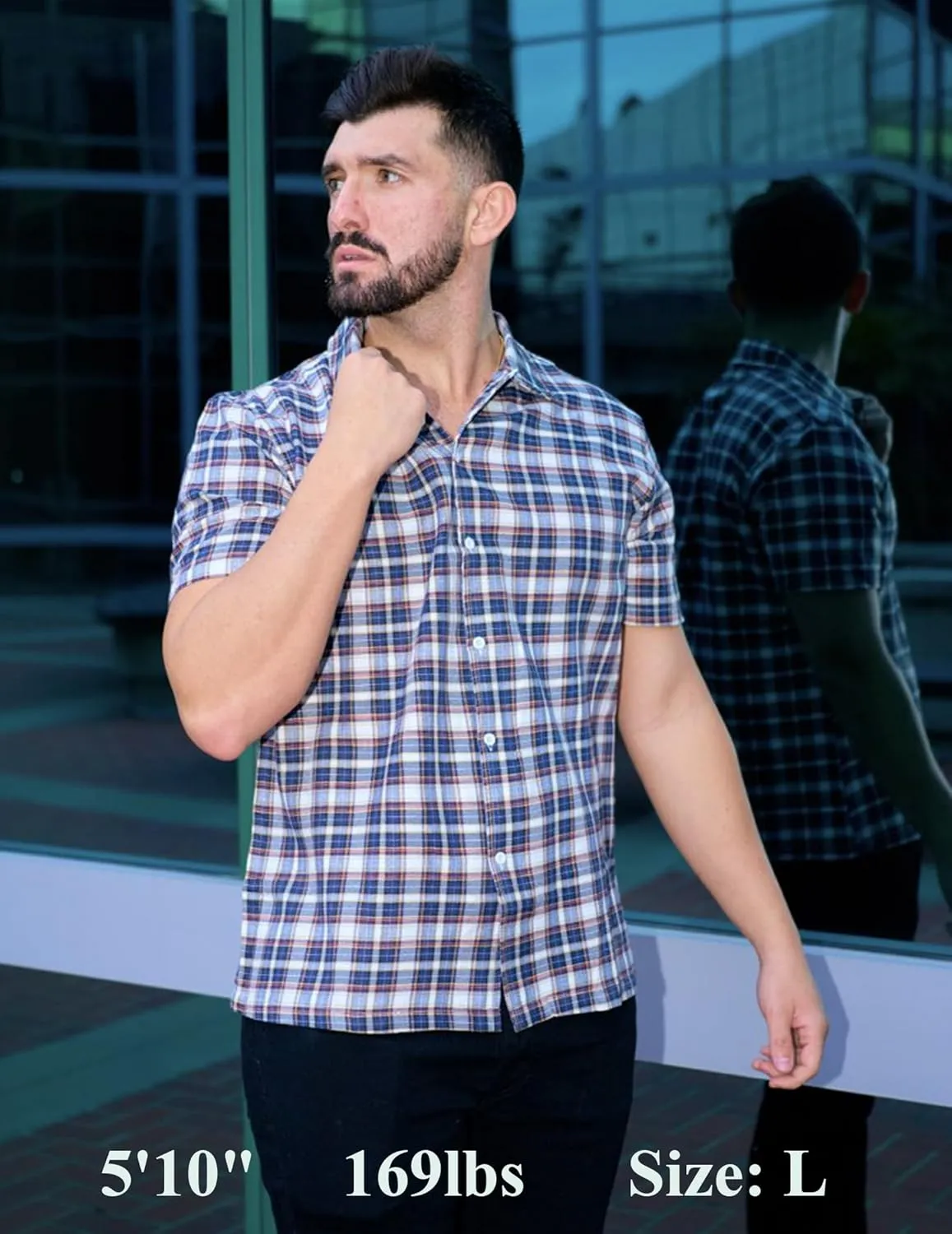 COOFANDY Mens Short Sleeve Button Down Shirt Plaid Button Up Shirts Casual 75% Cotton Work Shirts