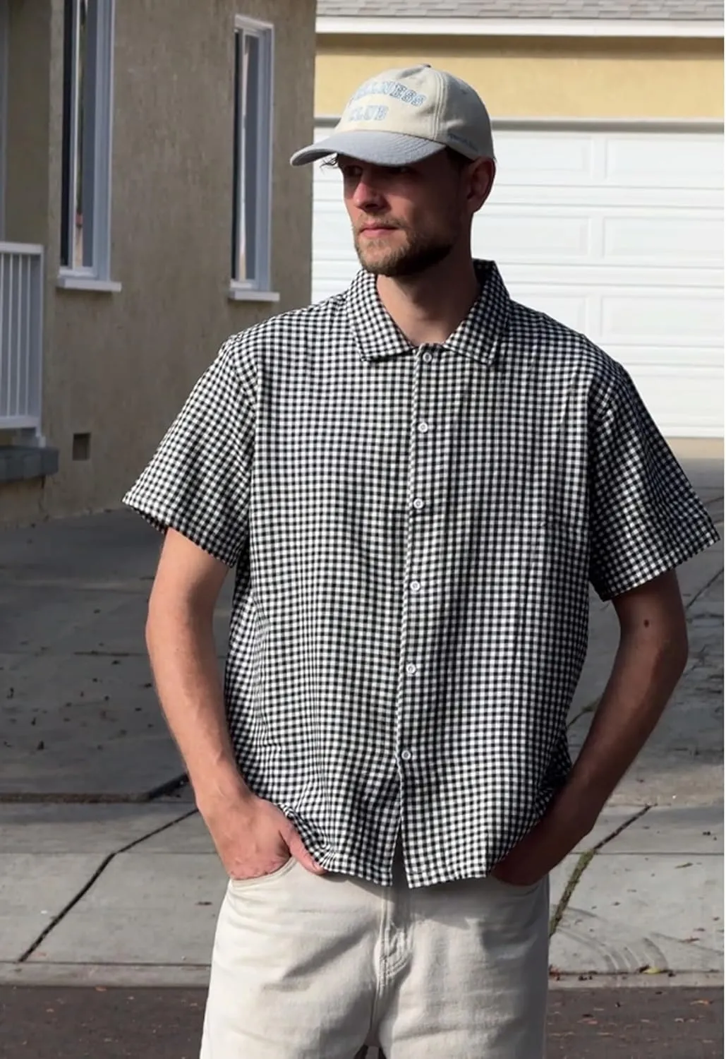 COOFANDY Mens Short Sleeve Button Down Shirt Plaid Button Up Shirts Casual 75% Cotton Work Shirts