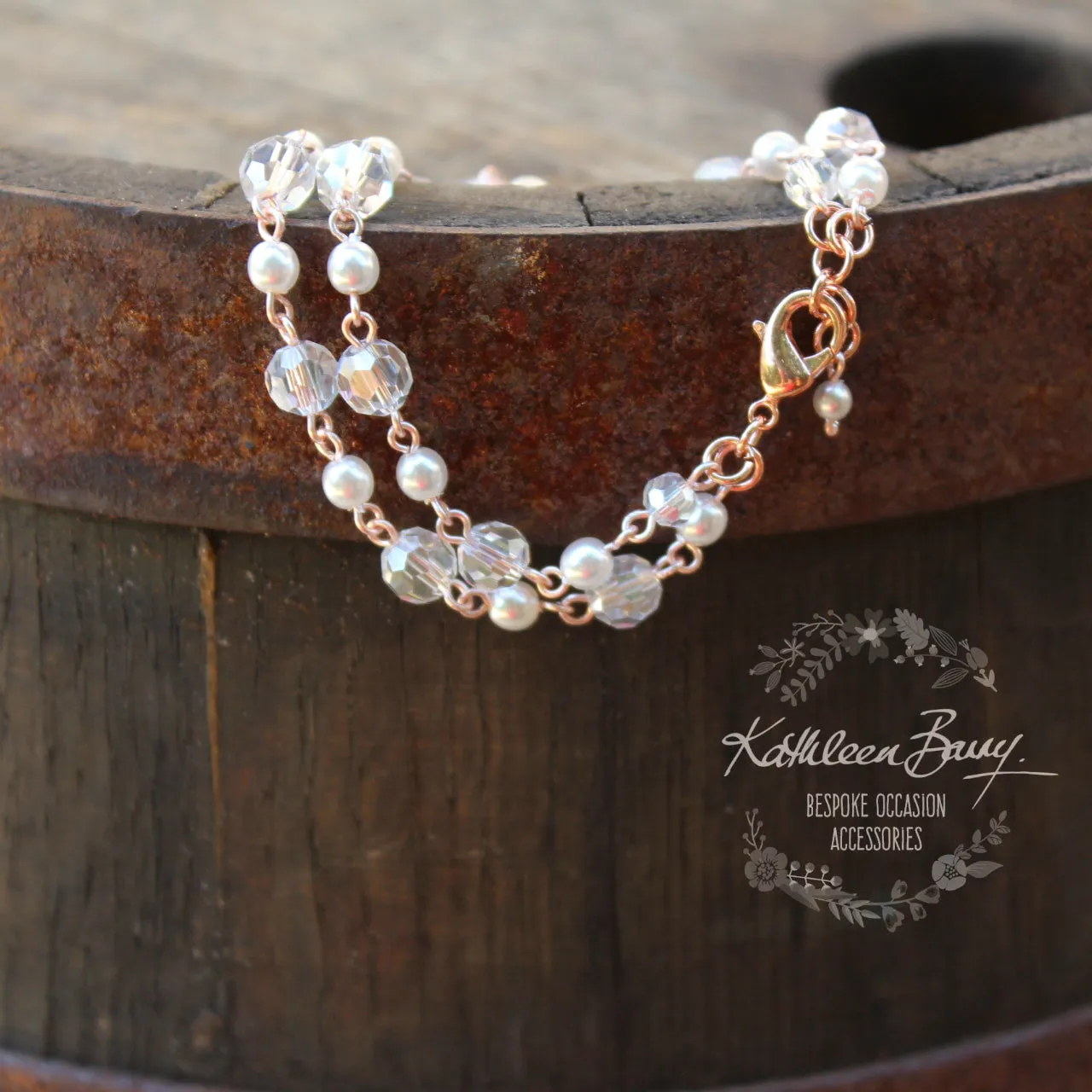 Donna rose gold crystal pearl double strand bracelet - Silver available