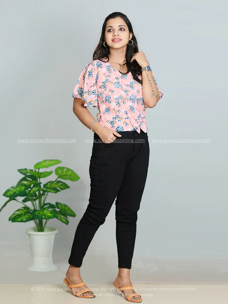 Elegant Breeze: Women's Chiffon Short Top with Round Neck and Puff Sleeves - Only ₹279!