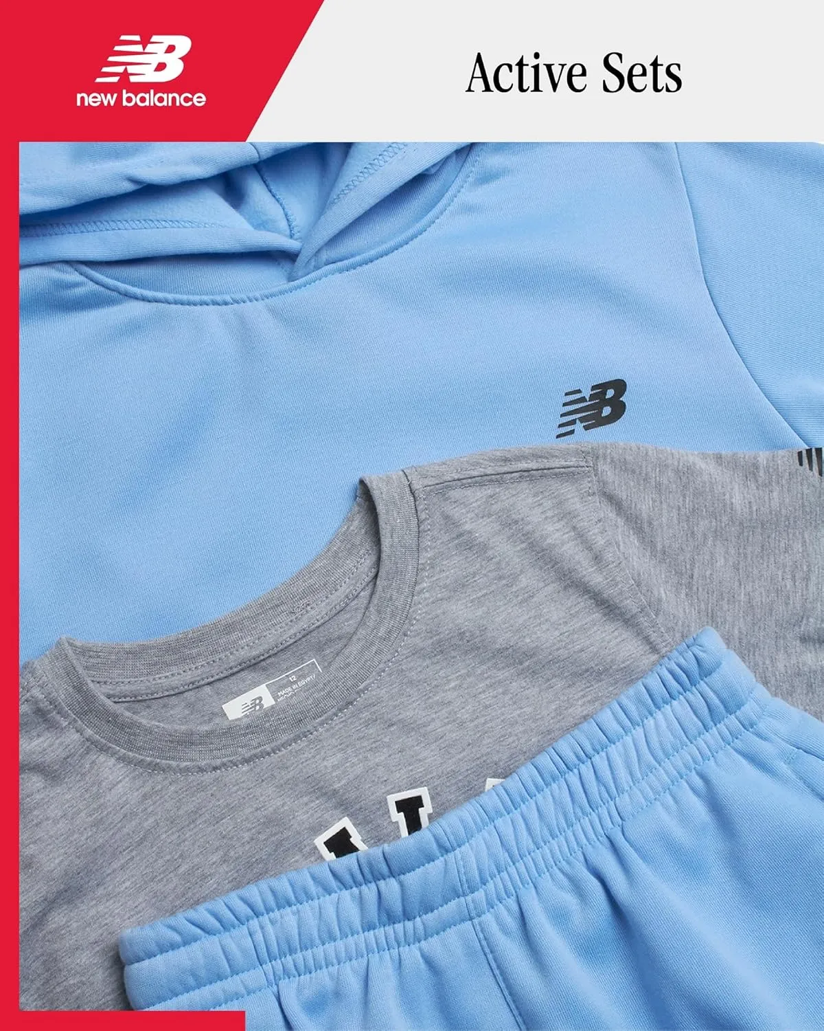 New Balance Boys' Sweatsuit - 3 Piece Fleece Pullover Hoodie, Sweat Shorts, T-Shirt - Athleisure Shorts Set for Boys (8-12)