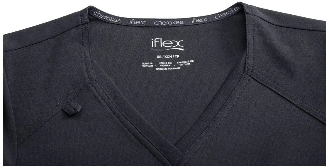 Tend Cherokee iFlex V-Neck Knit Panel Top Pewter with Tend Monogram TD-CK605PWT