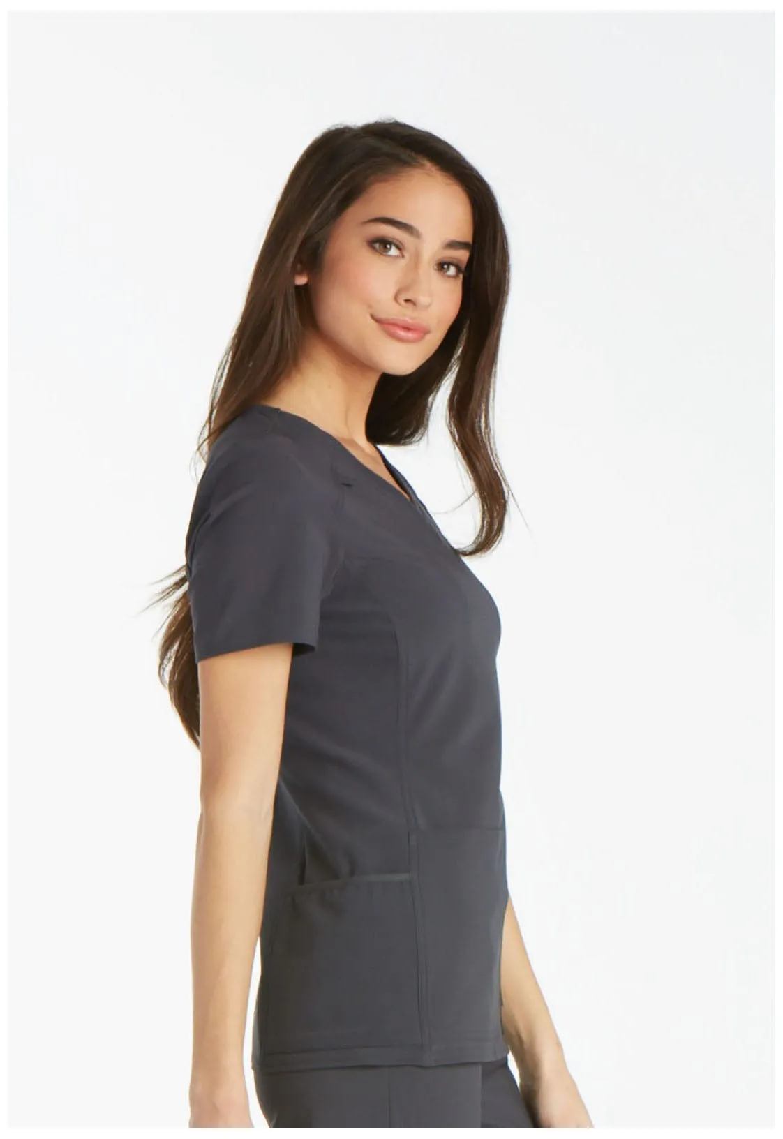 Tend Cherokee iFlex V-Neck Knit Panel Top Pewter with Tend Monogram TD-CK605PWT